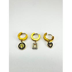 Gold Figürlü Üçlü Küpe